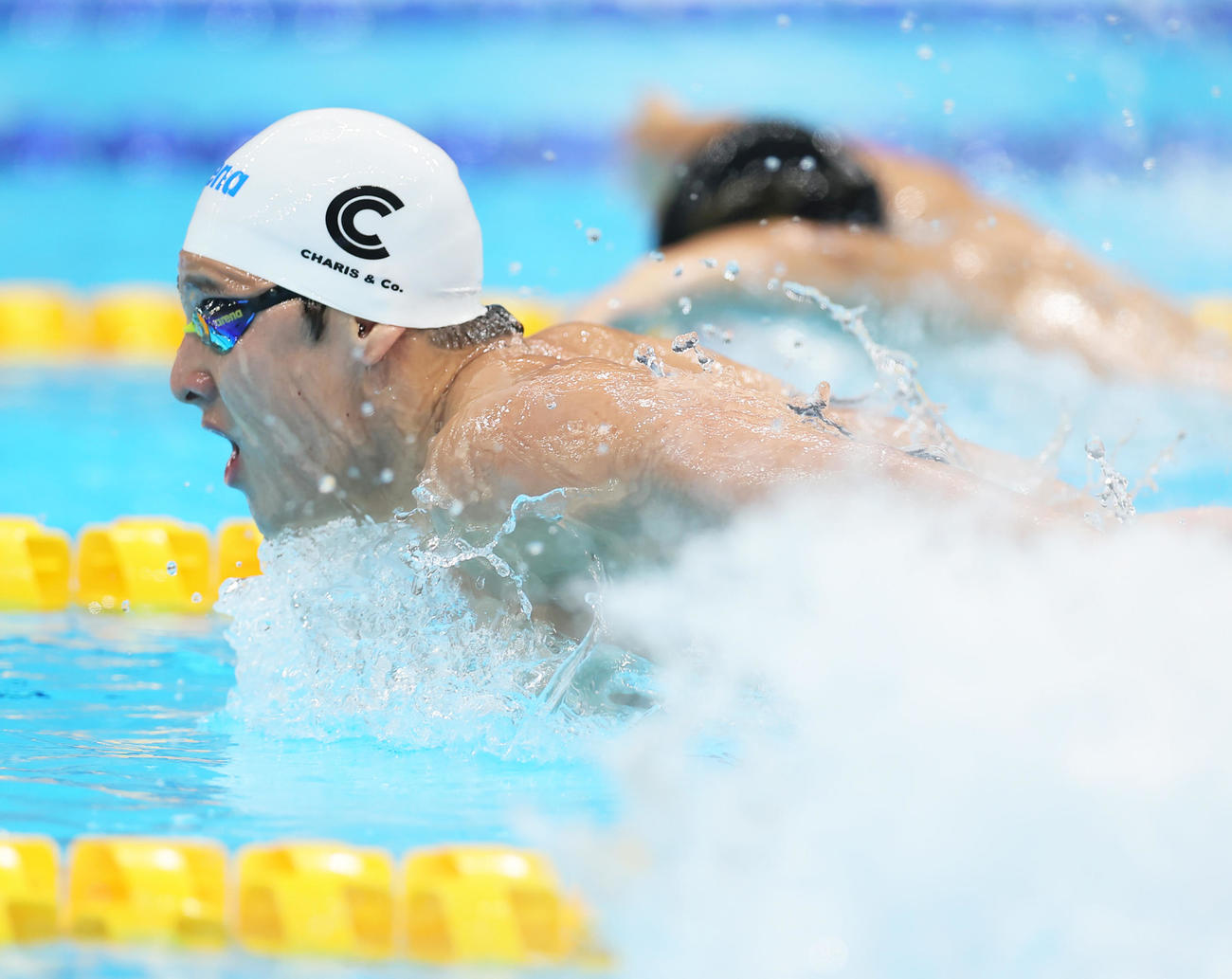 男子400メートル個人メドレー予選で全体の1位となった瀬戸のバタフライ（撮影・足立雅史）