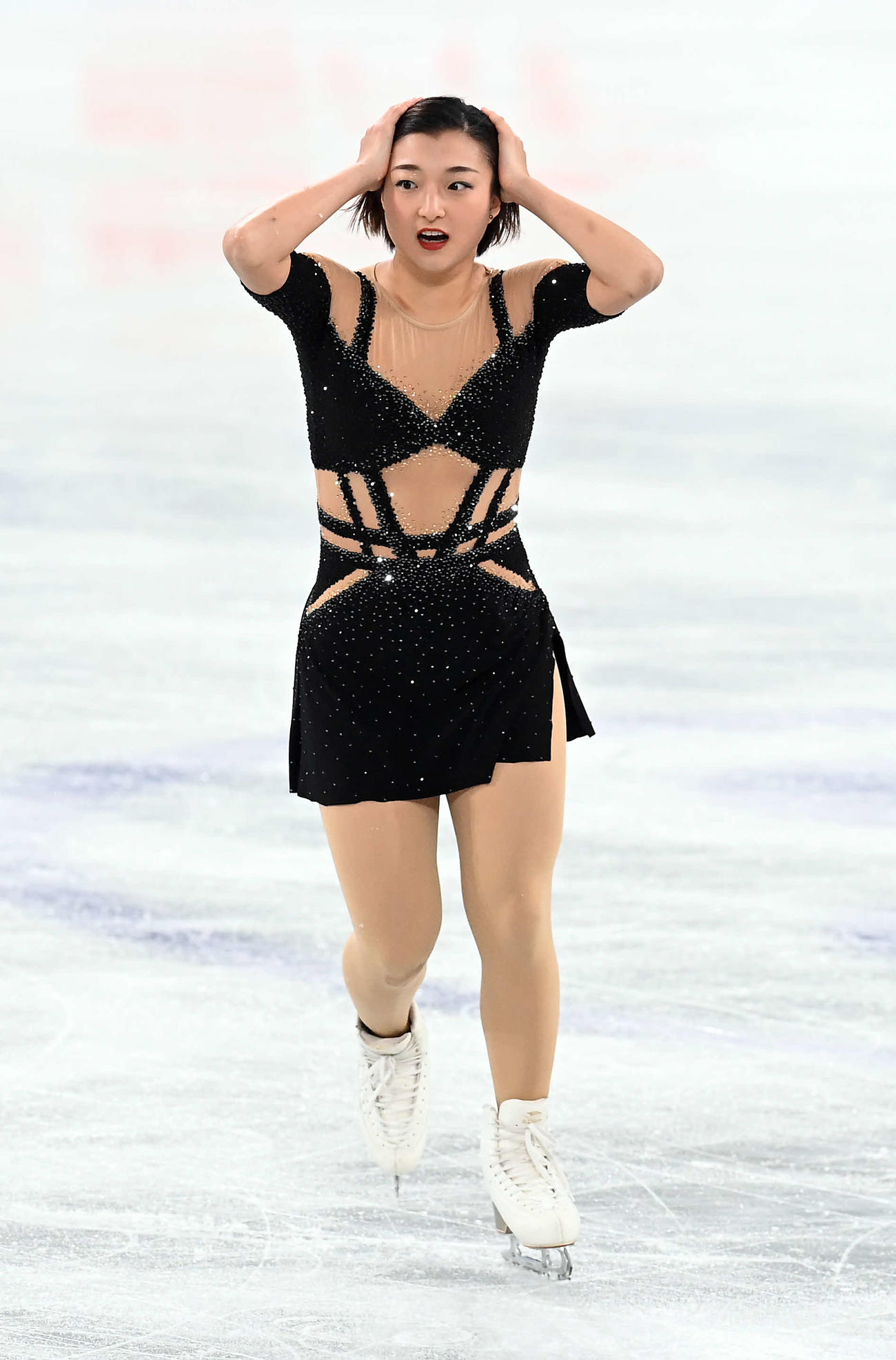 女子SP　ジャンプで転倒し2位発進となった坂本（撮影・たえ見朱実）