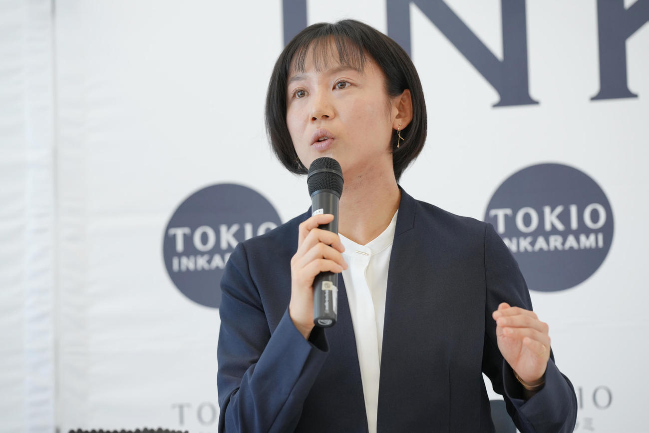 「TOKIOインカラミスケート部」所属会見に臨む高木（撮影・垰建太）