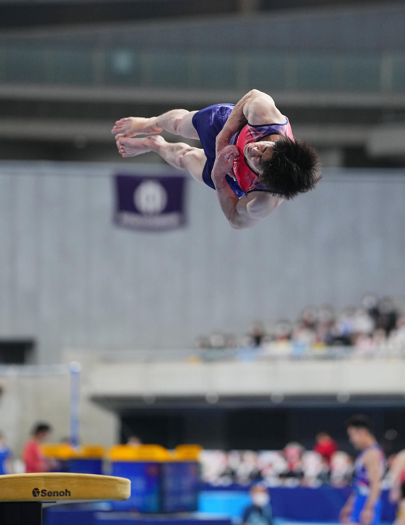 男子決勝、跳馬の演技をする橋本（撮影・垰建太）