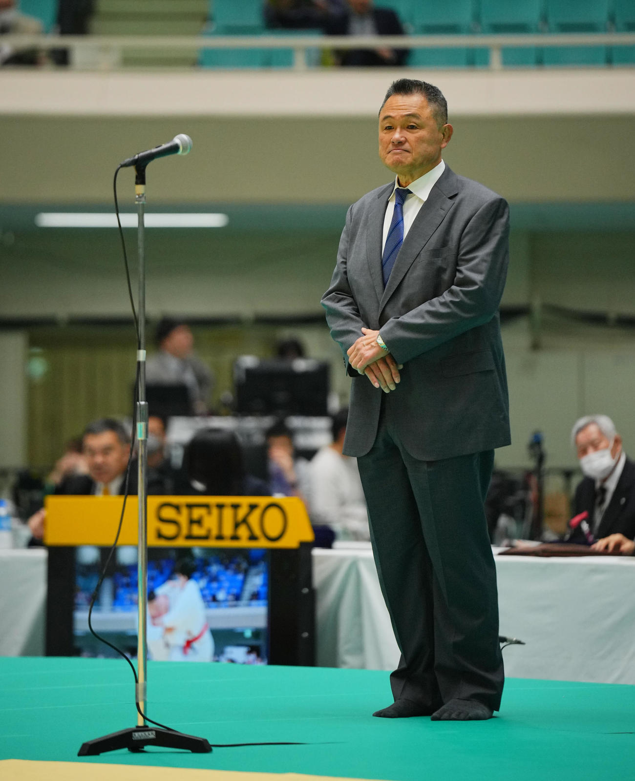 全日本柔道連盟の山下会長（撮影・垰建太）