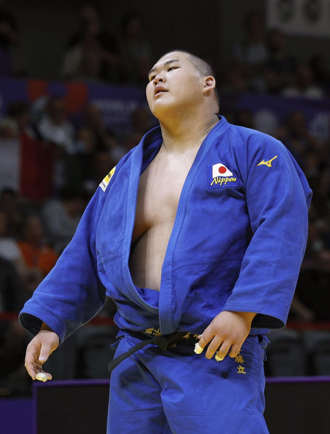 準々決勝でフランスのテディ・リネールに敗れた斉藤立（共同）