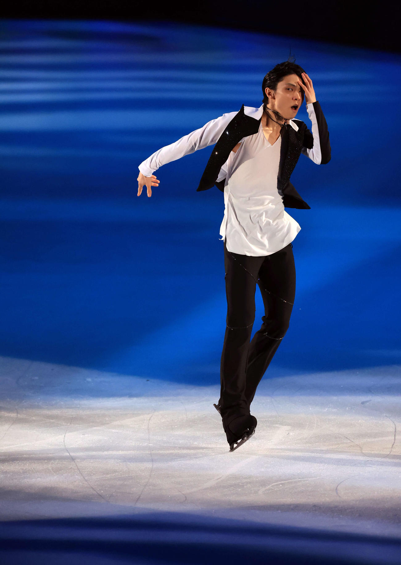 ISSAの歌に乗って演技する羽生結弦さん（撮影・浅見桂子）