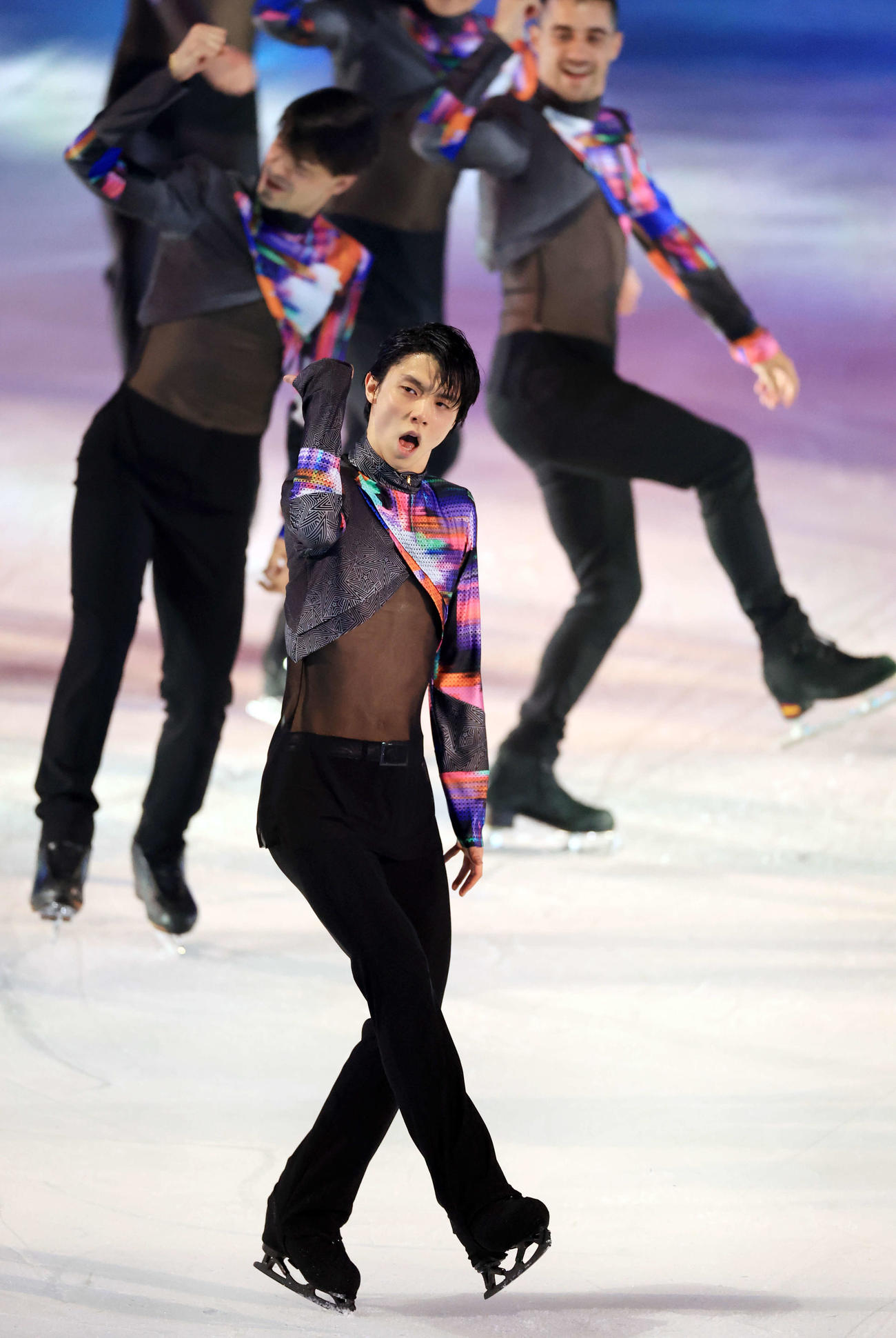 U・S・Aの歌に乗って歌いながら演技する羽生結弦さん（撮影・浅見桂子）