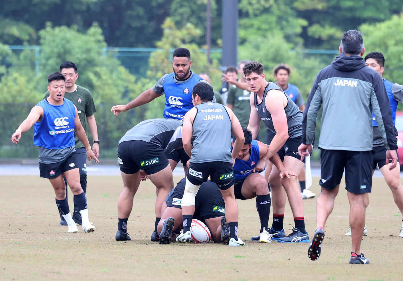 練習するラグビー日本代表の選手たち（撮影・鈴木正人）