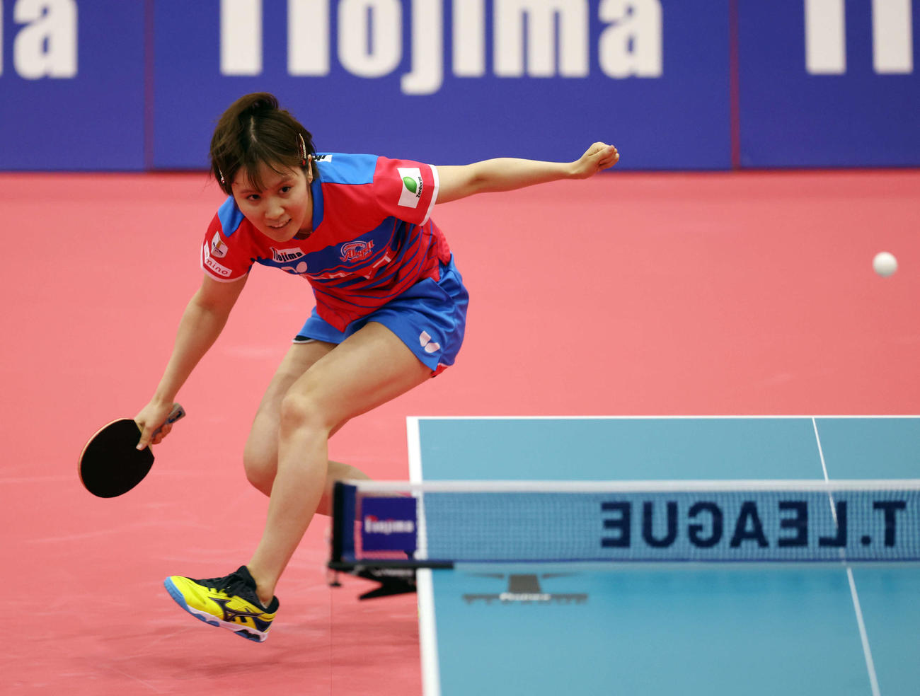 女子シングルス決勝　打ち返す平野（撮影・宮地輝）