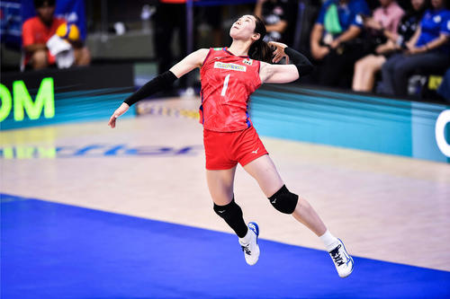 トルコ戦で跳躍する長岡(C)FIVB