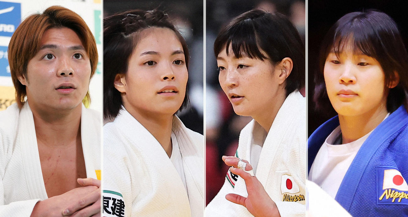 左から阿部一二三、阿部詩、角田夏実、新添左季