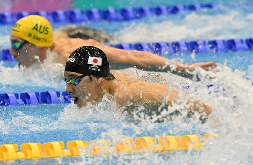 世界水泳2023福岡大会第10日　男子400メートル個人メドレー決勝、バタフライで泳ぐ瀬戸大也（撮影・岩下翔太）