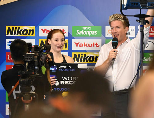 世界水泳2023福岡大会第13日　女子200メートル自由形決勝、世界新記録で優勝したモリー・オキャラハン（撮影・岩下翔太）