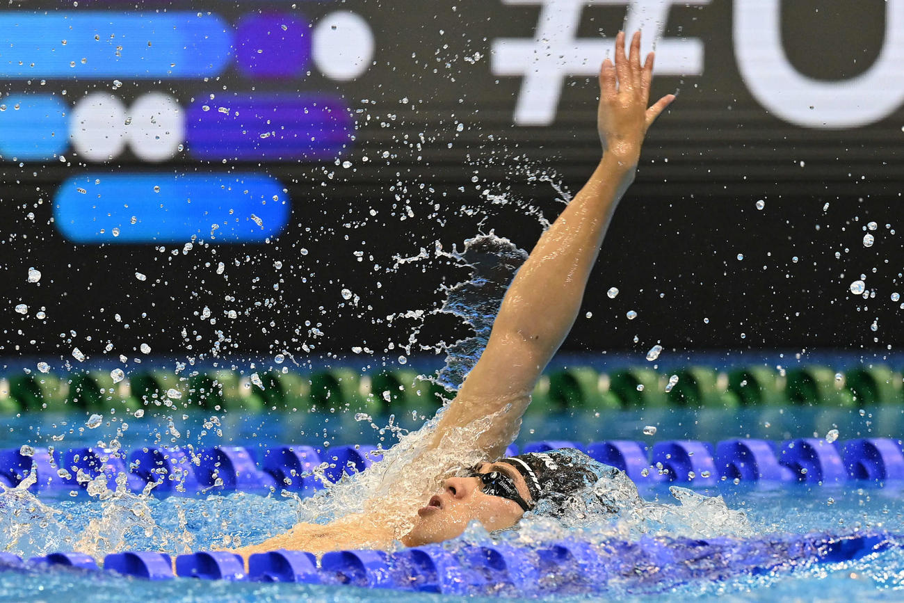 世界水泳2023福岡大会第15日　男子200メートル背泳ぎ決勝で力泳する柳川大樹（撮影・岩下翔太）