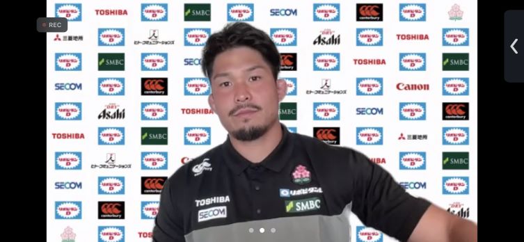 オンライン取材に対応するラグビー日本代表フランカー姫野和樹