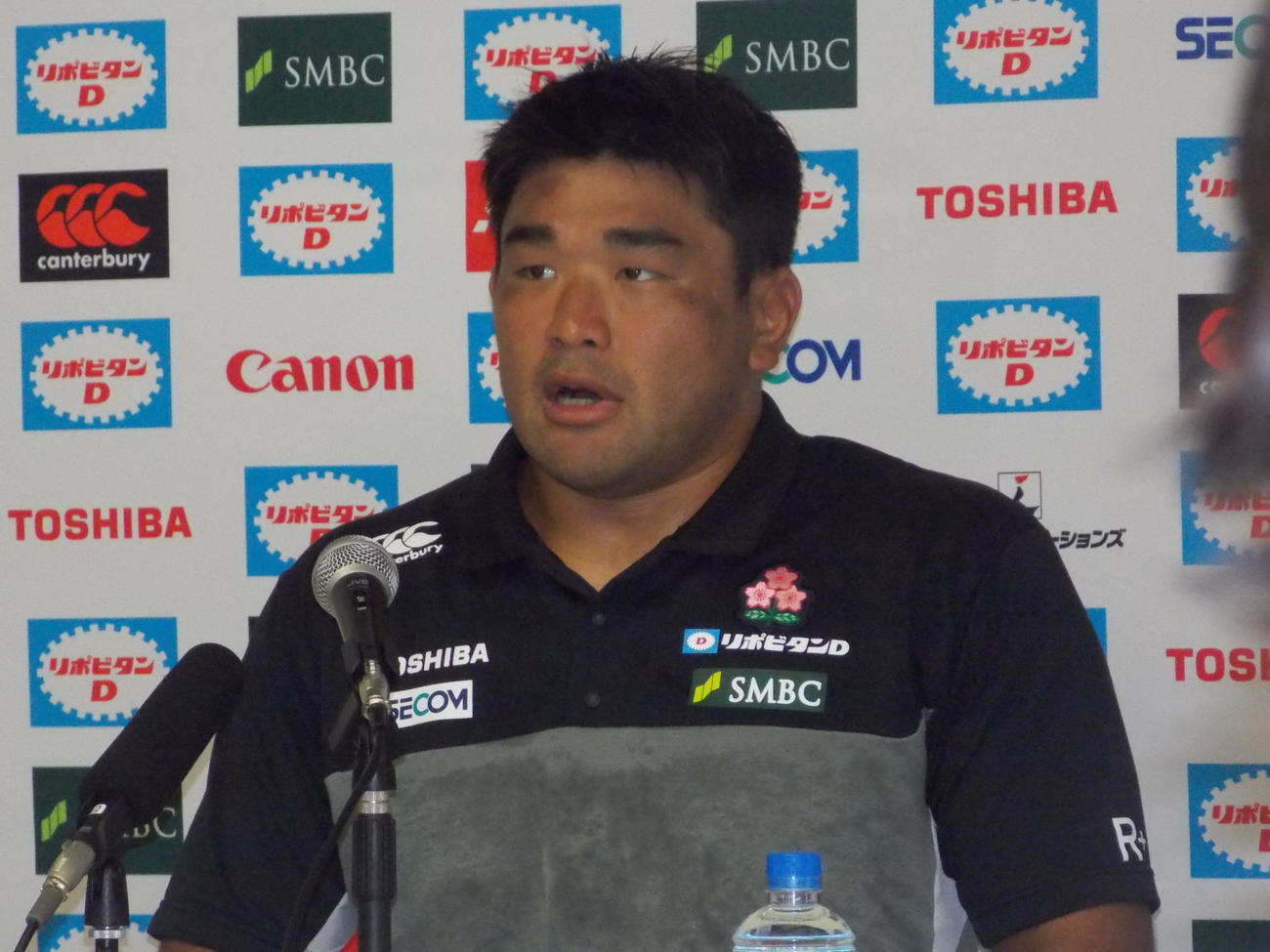 15日オールブラックスXV戦への前日調整後、思いを語る日本代表プロップ具智元（撮影・松本航）