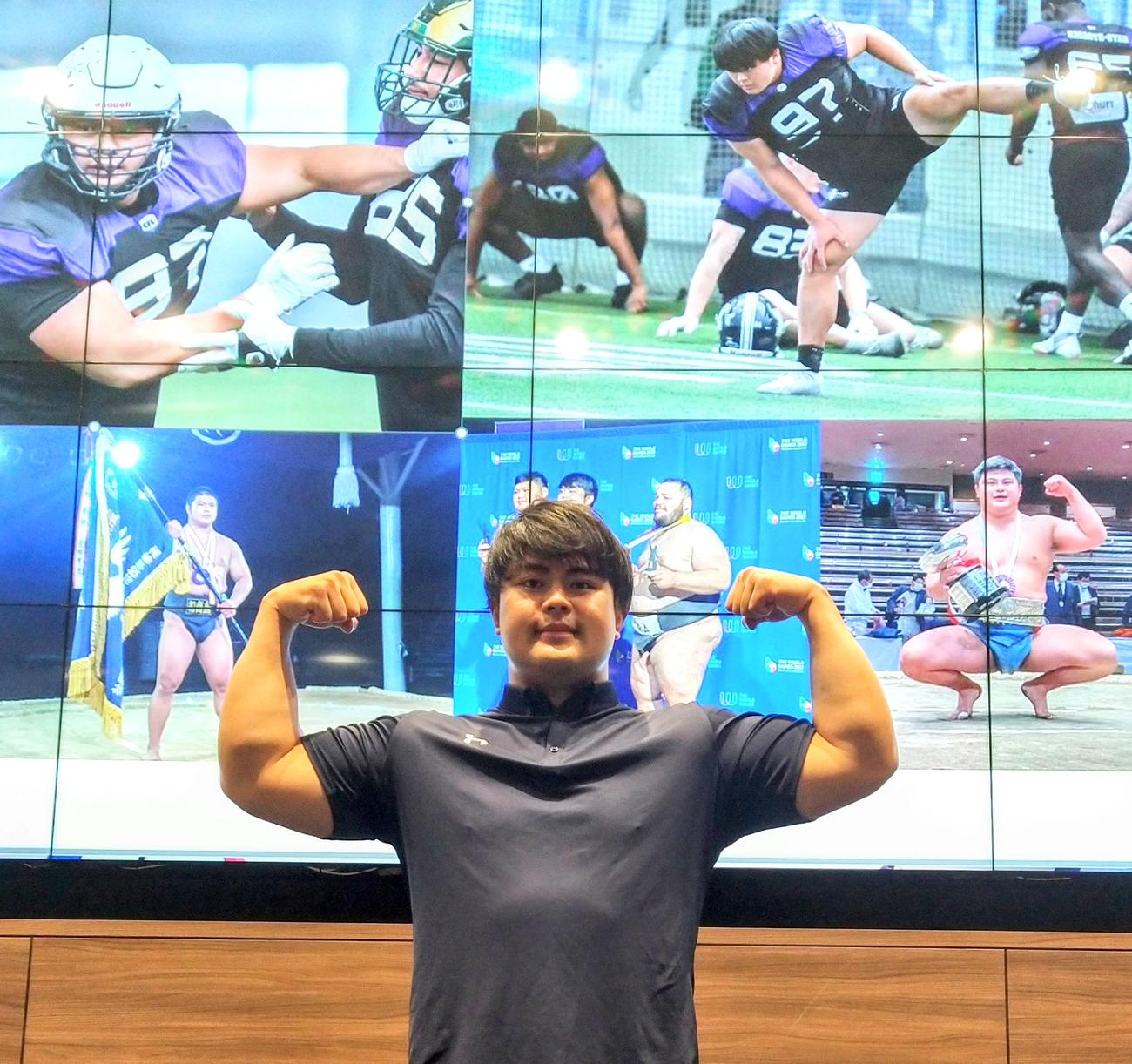 アメリカンフットボールの日本人初NFL入りを目指し、米コロラド州立大に編入することを発表した相撲の20年アマ横綱、花田秀虎（撮影・木下淳）
