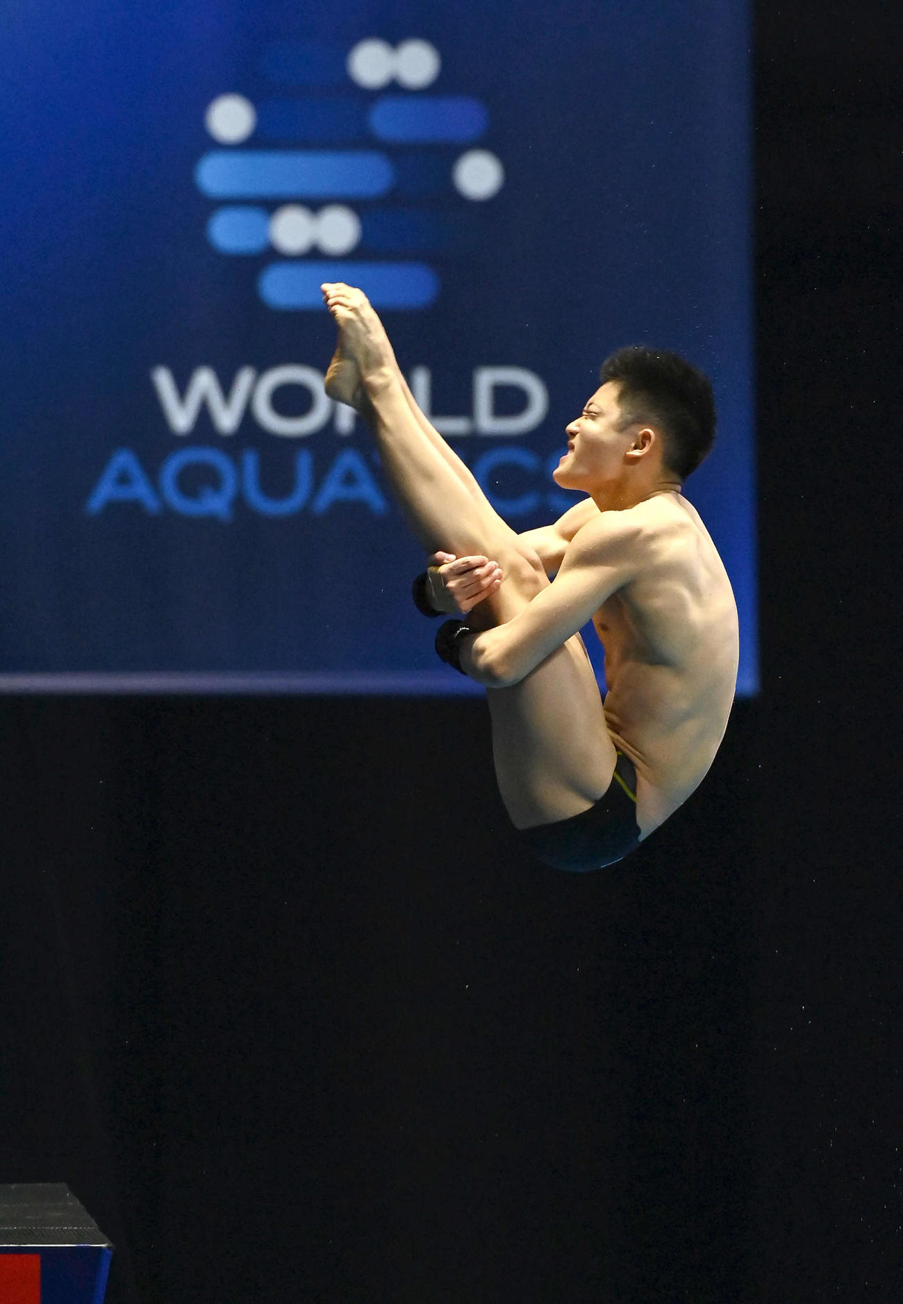 男子高飛び込み準決勝、2本目の演技を行う玉井（撮影・岩下翔太）