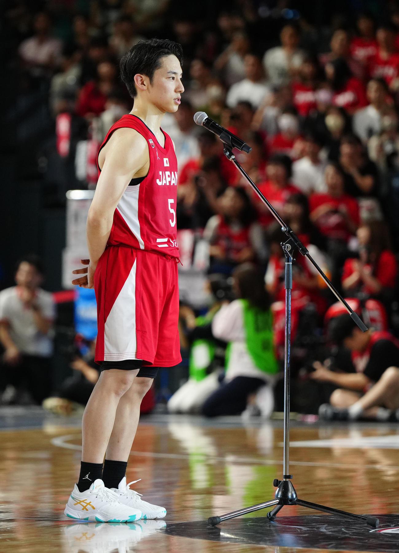 日本対ニュージーランド　試合後、インタビューを受ける河村（撮影・江口和貴）