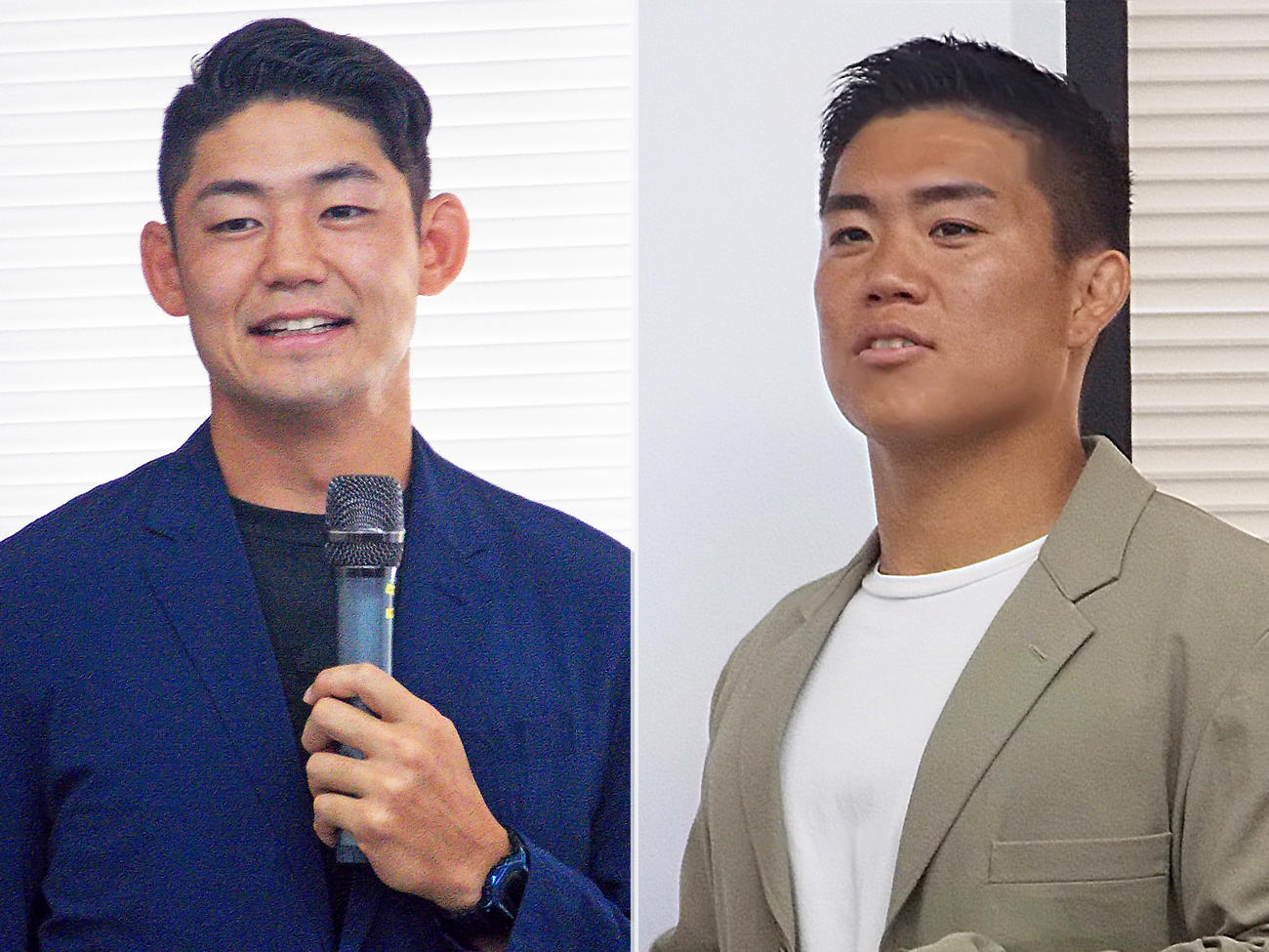 イベント「夢へのトライ」で思いを語った三重WTB藤田慶和（左）と東京SGのSH木村貴大（撮影・松本航）
