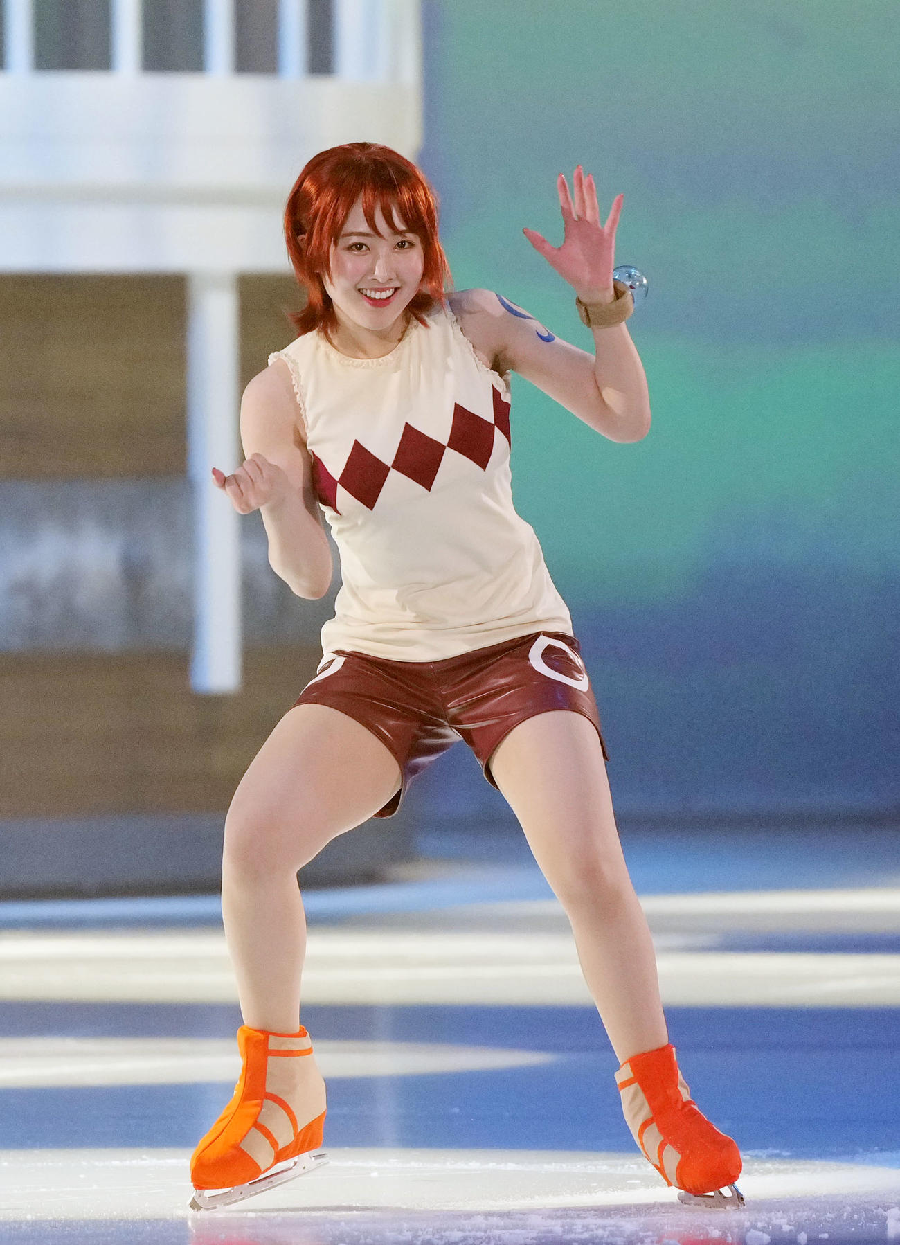 「ワンピース・オン・アイス～エピソード・オブ・アラバスタ～」の公開リハーサルでオープニングを飾るナミ役の本田望結（撮影・狩俣裕三）