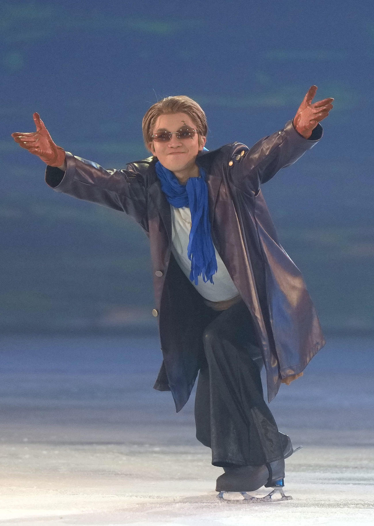 「ワンピース・オン・アイス～エピソード・オブ・アラバスタ～」の公開リハーサルのエンディングで演技を見せるコーザ役の友野一希（撮影・狩俣裕三）
