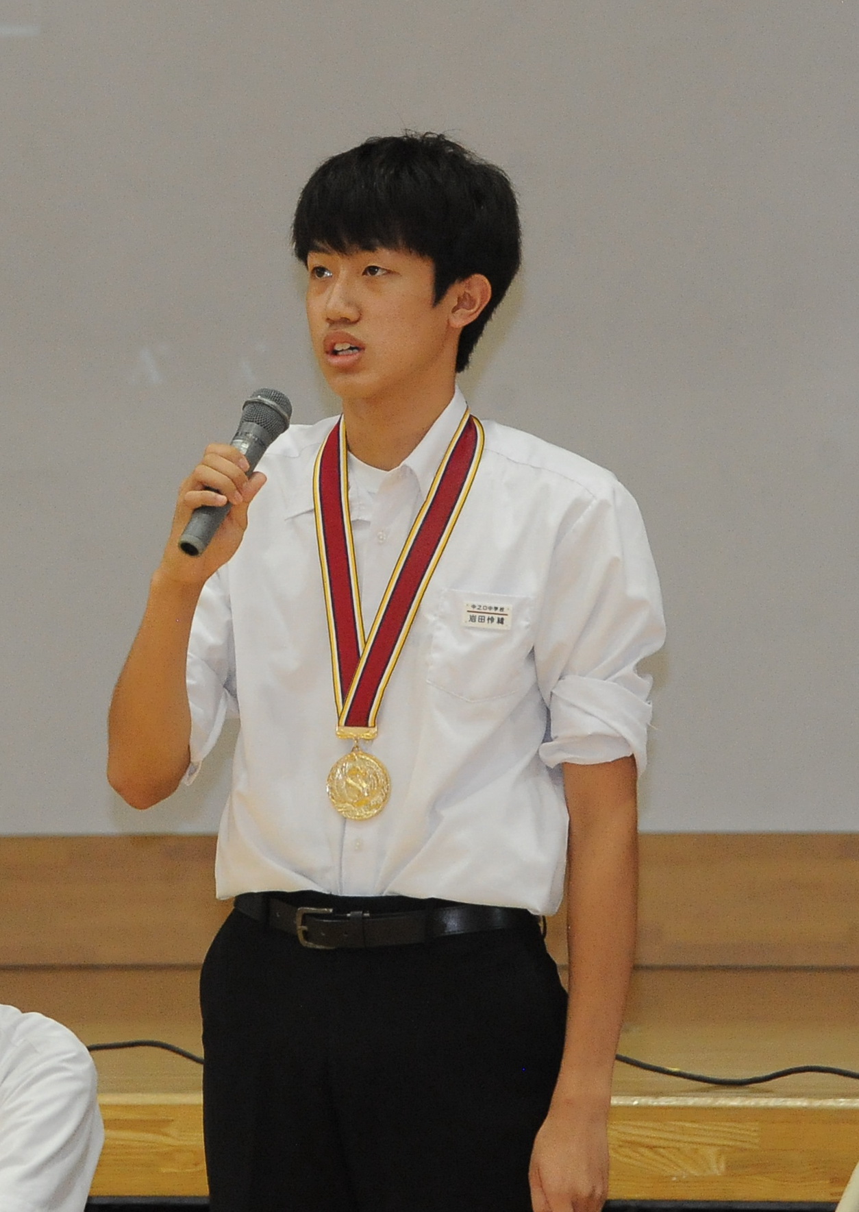 全中優勝報告会に参加したエースでU16日本代表の岩田