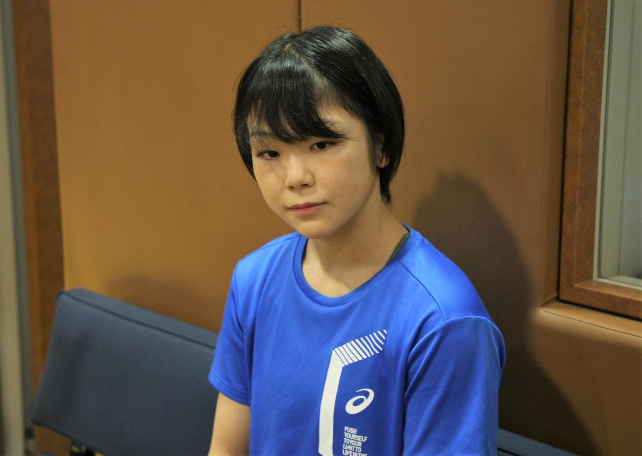 レスリング女子の日本代表合宿後に取材に応じる藤波（撮影・藤塚大輔）