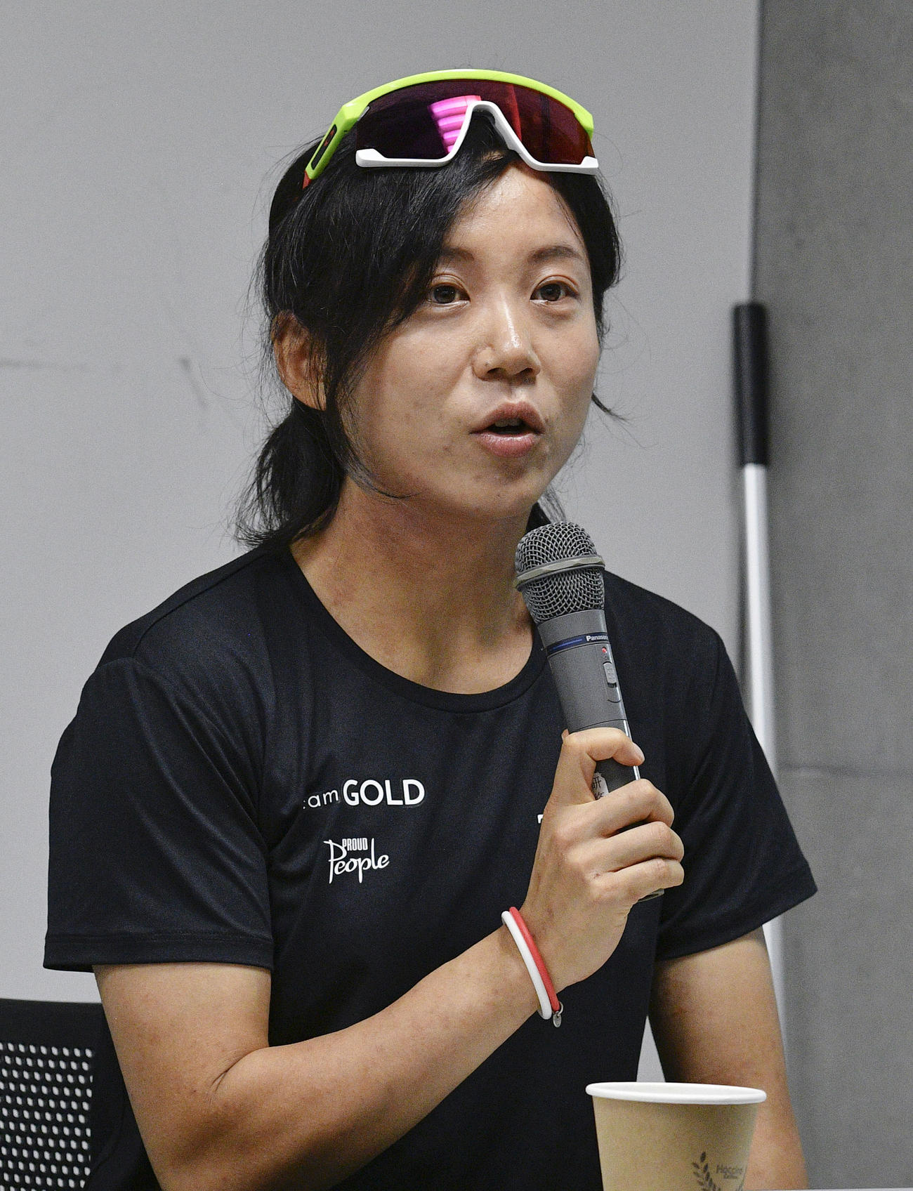 取材に応じるスピードスケート女子の高木美帆（共同）