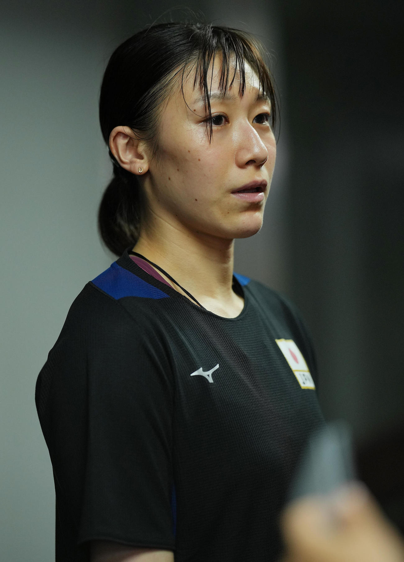 前日練習を終え取材に応じる石川（撮影・垰建太）