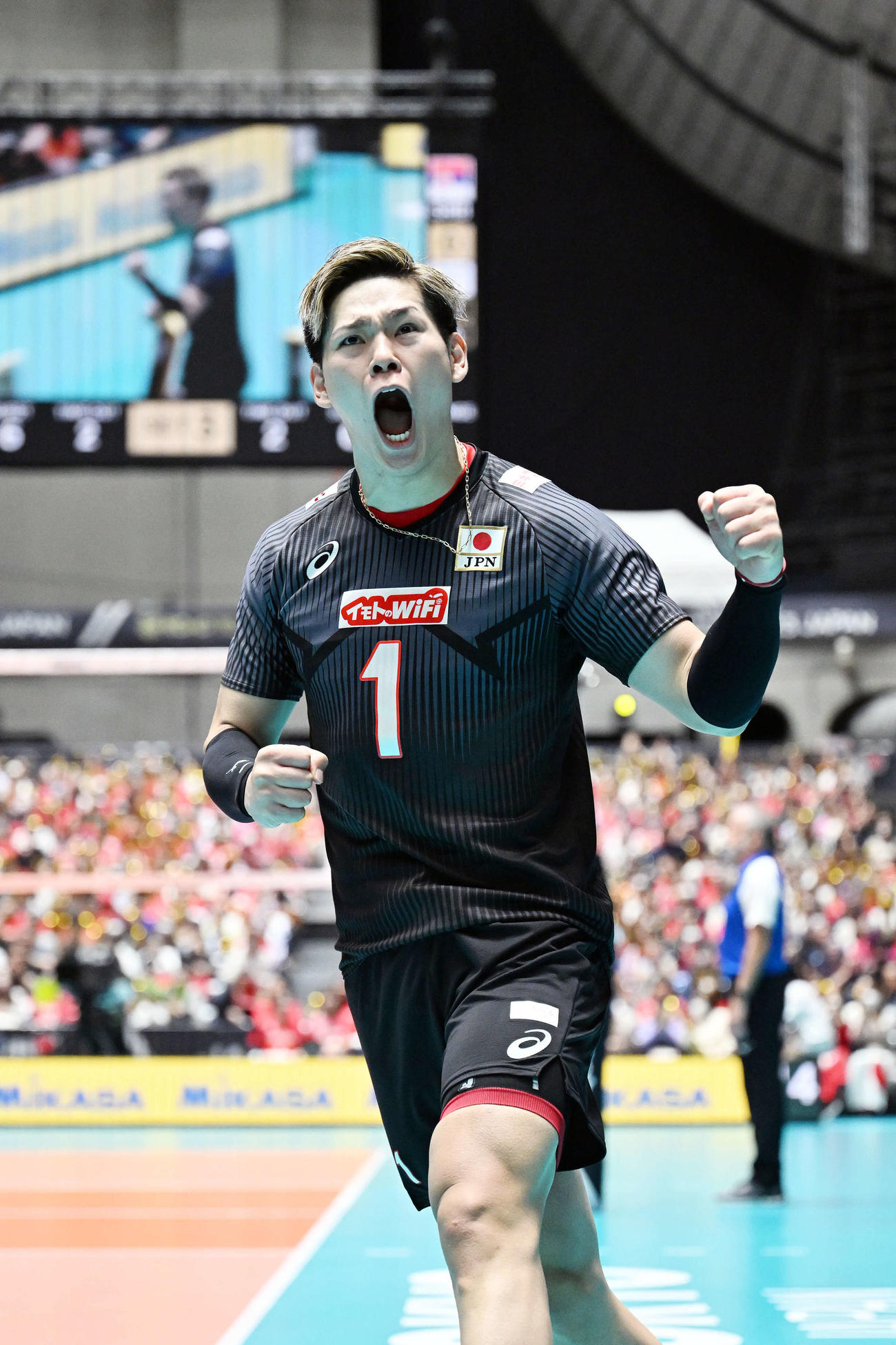 日本対セルビア　第3S、ポイントを奪い雄たけびを上げる西田（撮影・滝沢徹郎）