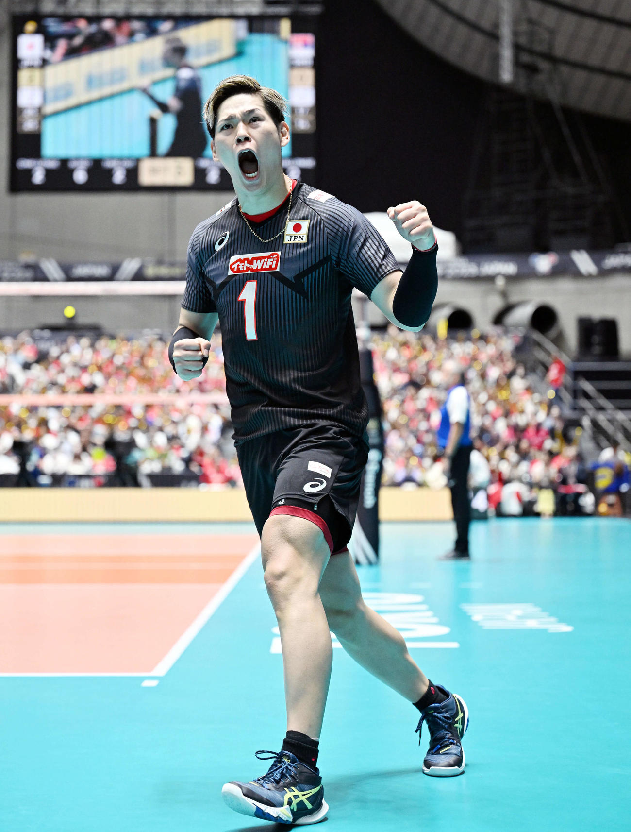 日本対セルビア　第3S、ポイントを奪い雄たけびを上げる西田（撮影・滝沢徹郎）