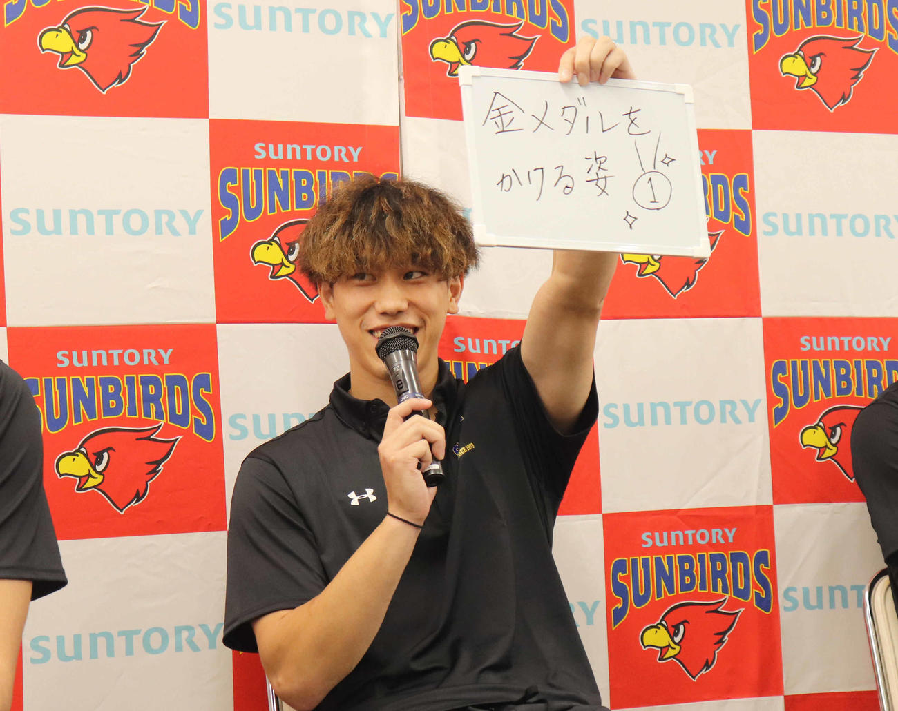 記者会見に出席し、今季のアピールポイントを発表する大宅（撮影・竹本穂乃加）＝2023年10月8日、大阪・箕面市内