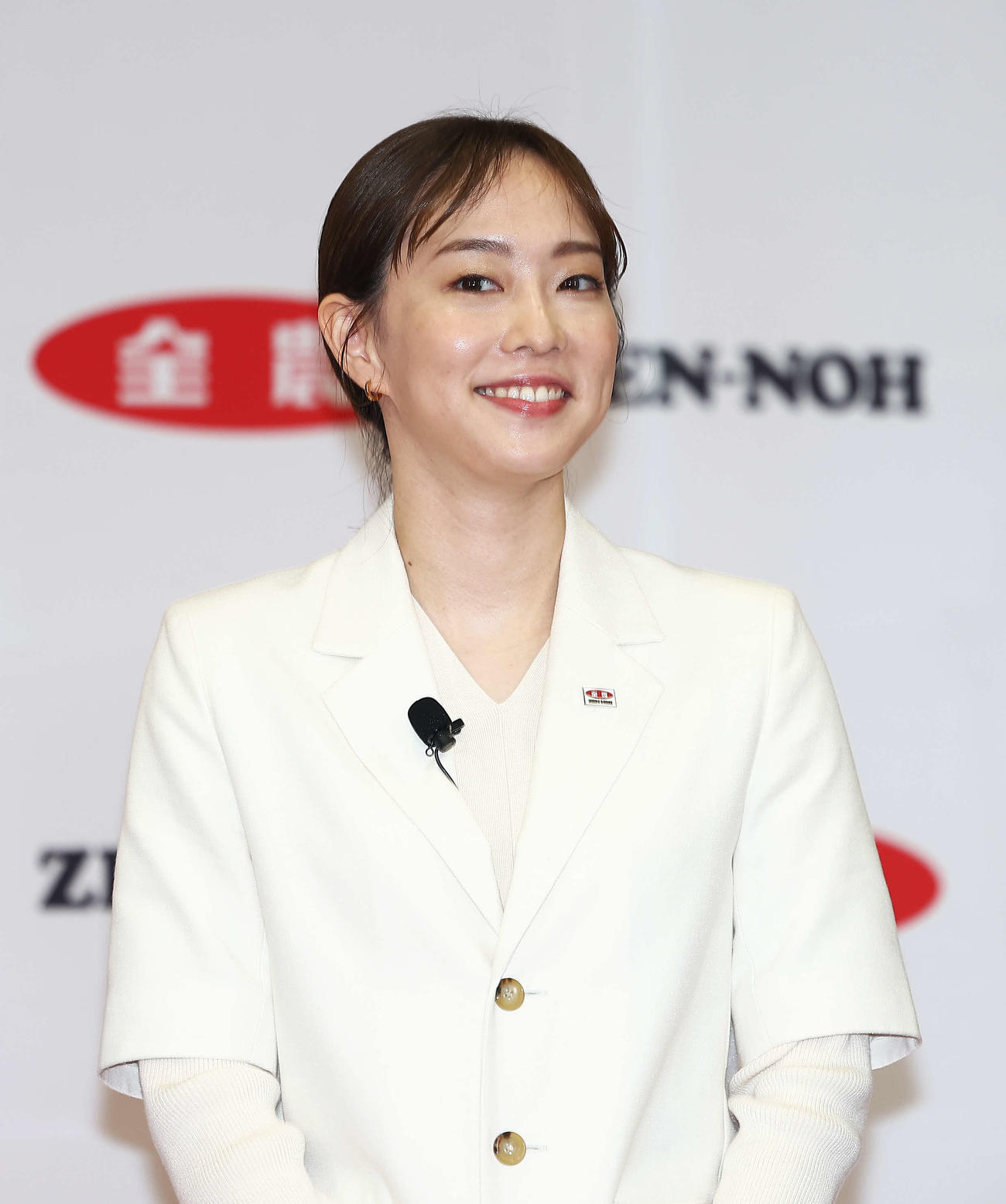 「全農オフィシャルアンバサダー就任式」及び職員交流イベント「感謝の会」に臨む石川佳純さん（撮影・河田真司）