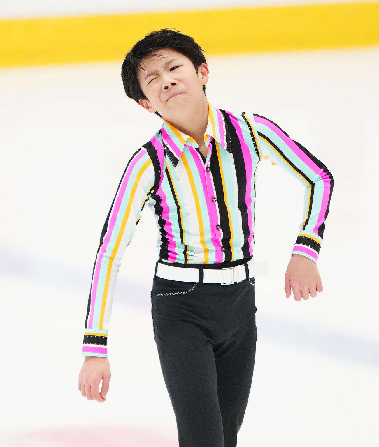 ジュニア男子SPの演技後に厳しい表情を見せる西野太翔（撮影・江口和貴）