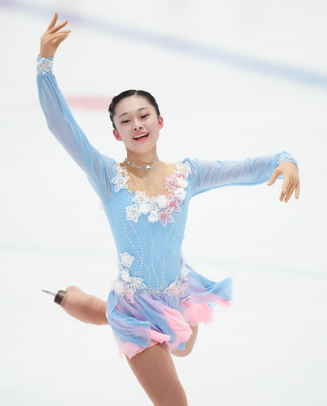 ジュニア女子フリーで演技する北見奏（撮影・江口和貴）