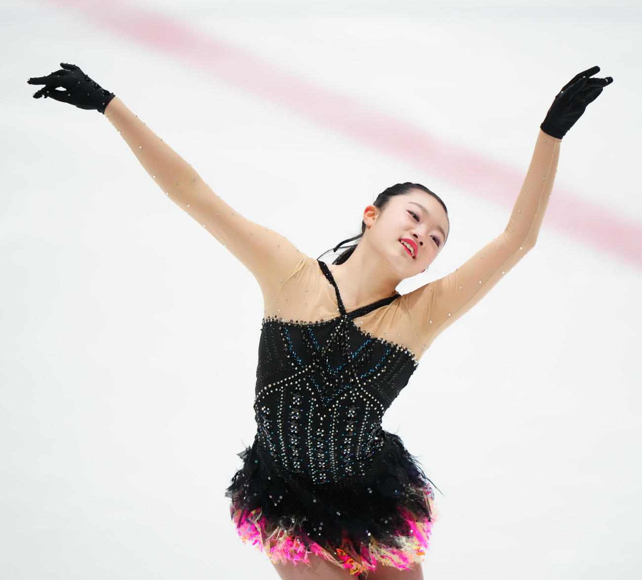 ジュニア女子フリーで演技する吉田茉優（撮影・江口和貴）