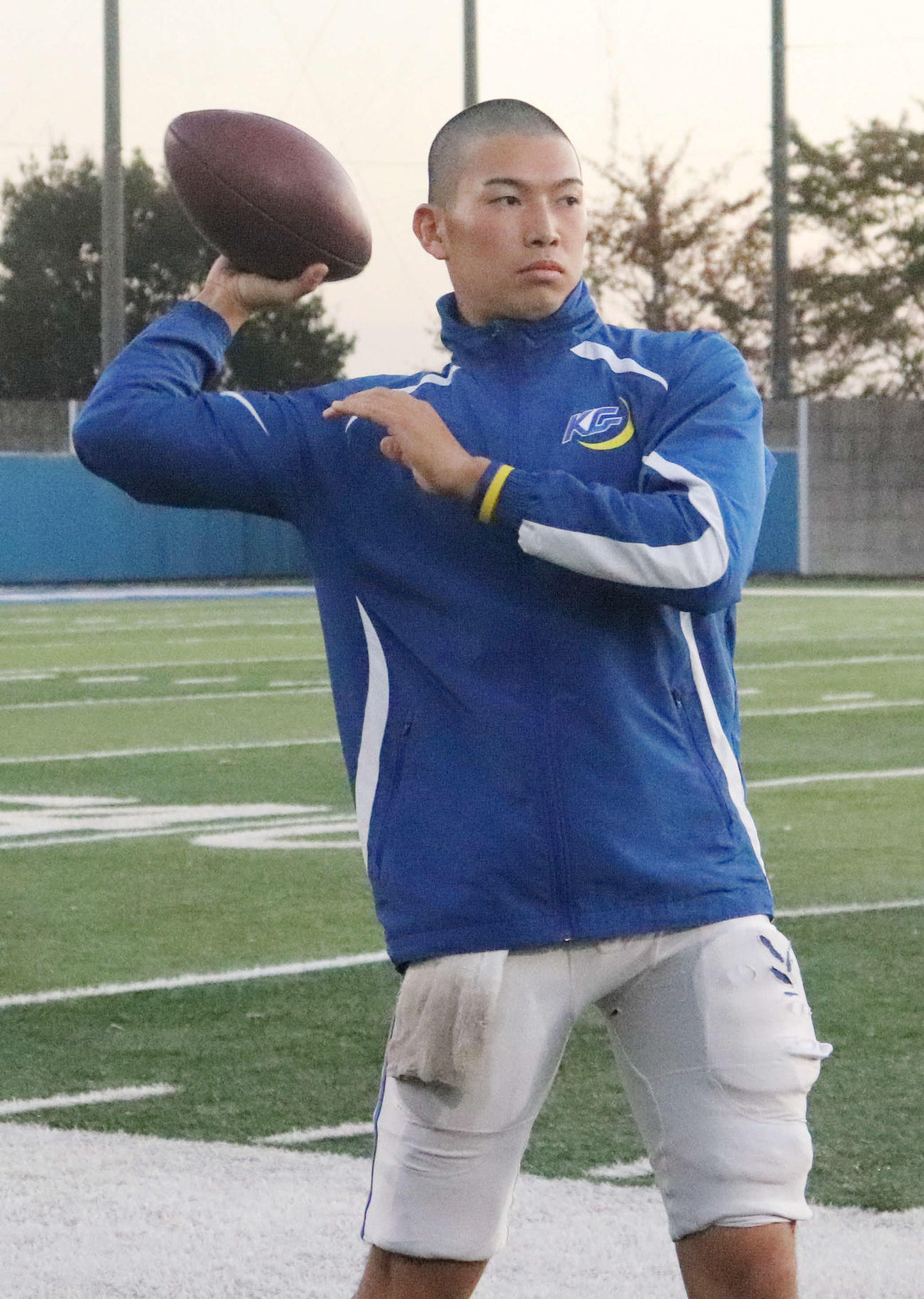 立命大戦へ向け練習を公開した関学大QB鎌田（撮影・竹本穂乃加）