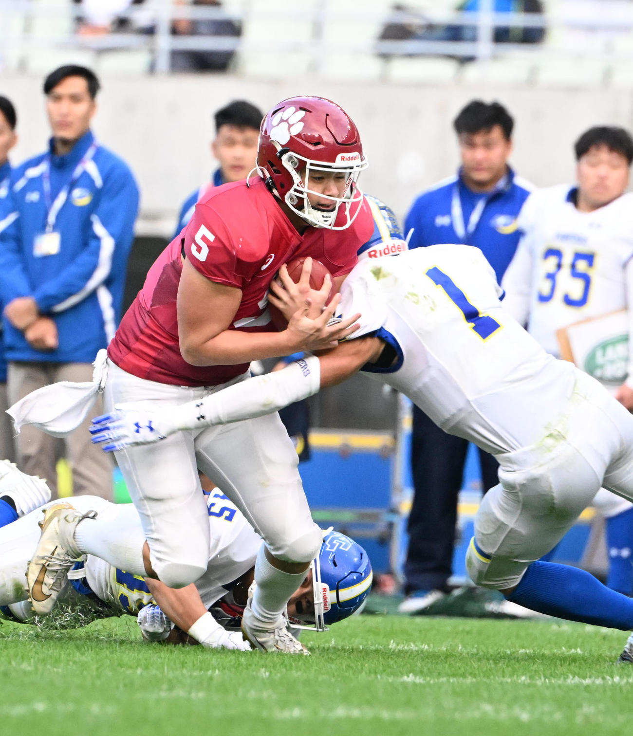 関学大対立命大　第2Q、自らランで前進する立命大QB竹田（撮影・和賀正仁）