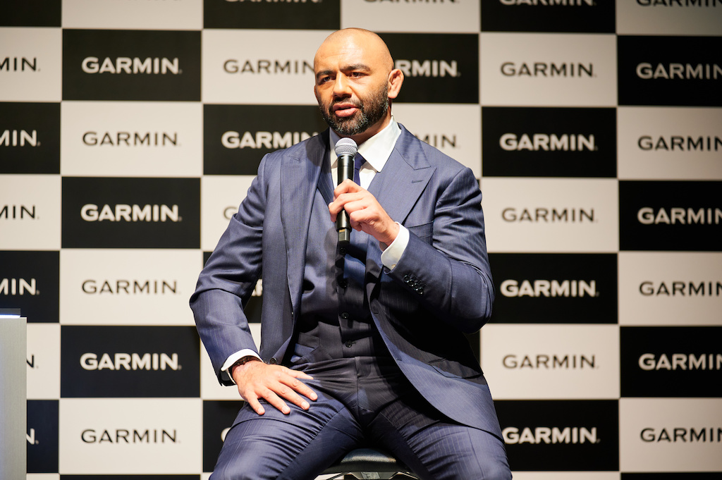 アンバサダーを務めるGARMINの記者会見に出席したW杯日本代表のBL東京リーチ・マイケル（主催者提供）