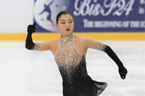 フィギュアスケートGPシリーズフィンランド大会　女子フリーの6分間練習に臨む坂本（撮影・藤塚大輔）