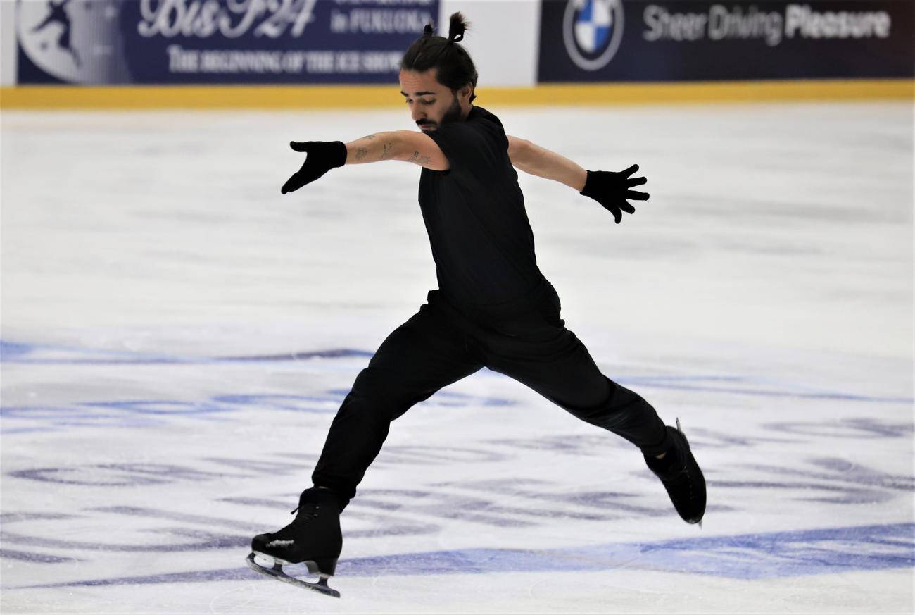 フィギュアスケートGPシリーズフィンランド大会　男子フリー当日の公式練習に参加したエイモズ（撮影・藤塚大輔）