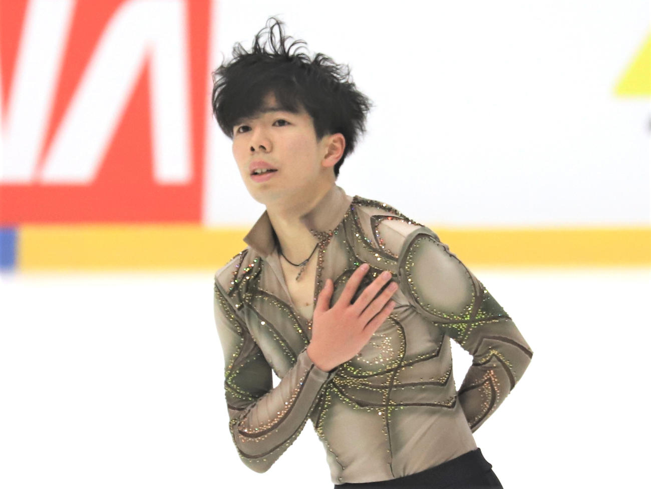 フィギュアスケートGPシリーズフィンランド大会　男子フリー当日の公式練習に参加した佐藤（撮影・藤塚大輔）