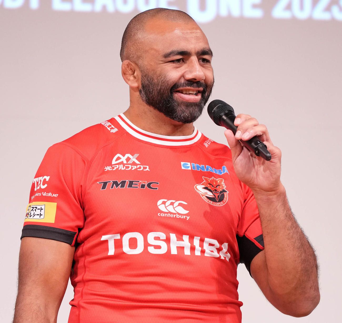 ラグビーリーグワンの開幕直前メディアカンファレンスに登壇したBL東京リーチ（撮影・鈴木みどり）