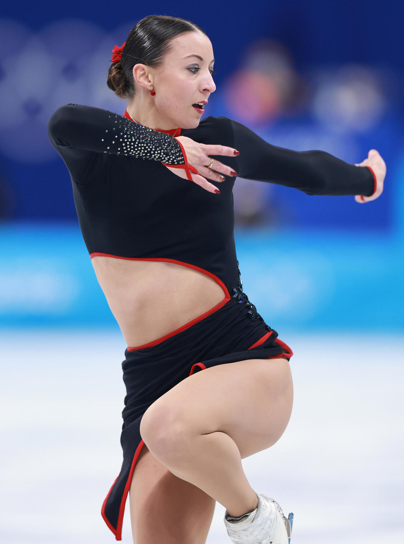 北京五輪　フィギュアスケート女子SPの演技をするニコル・ショット（2022年2月15日撮影）