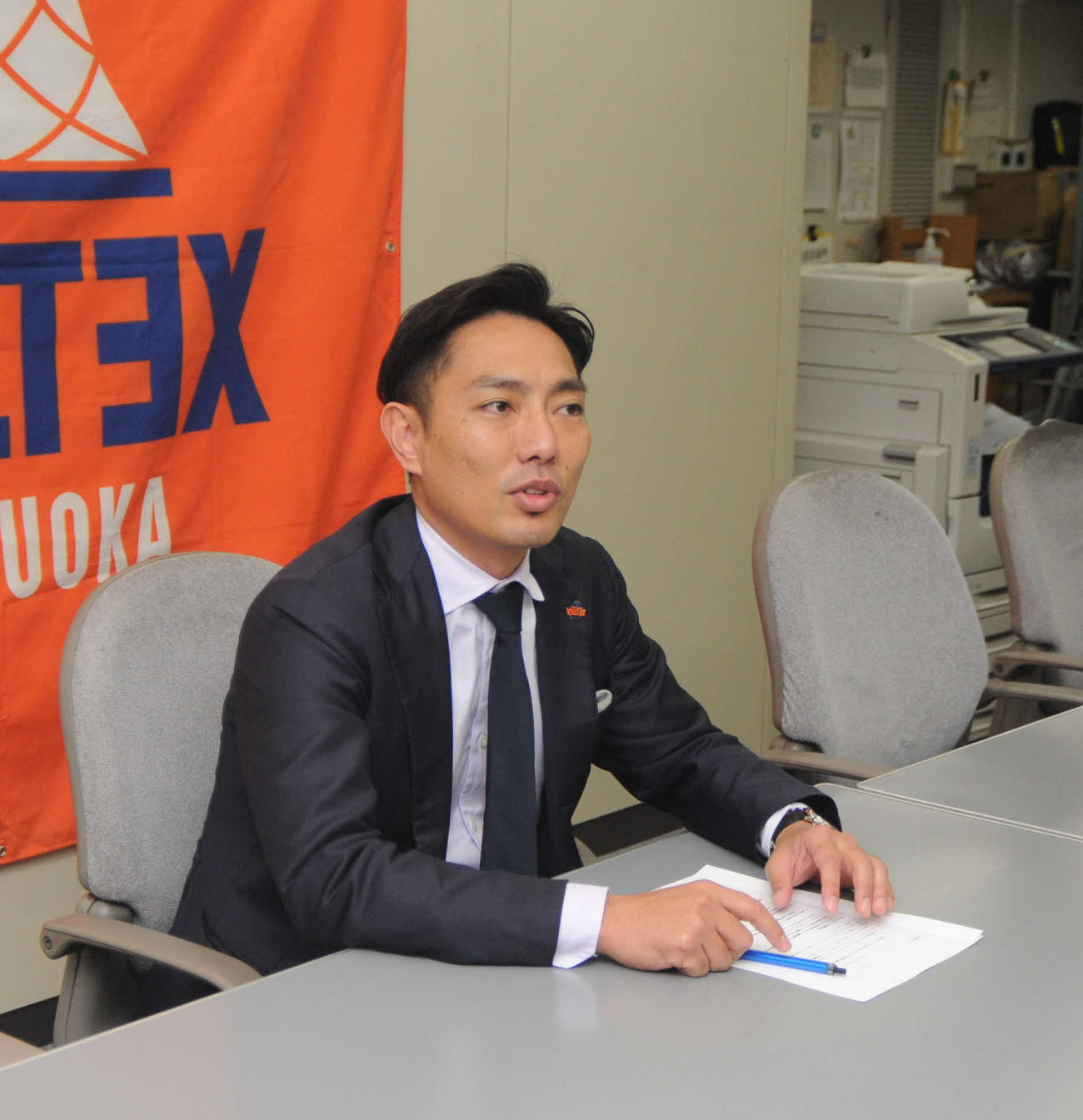 来季のB1ライセンス不申請について会見するベルテックス静岡の松永社長
