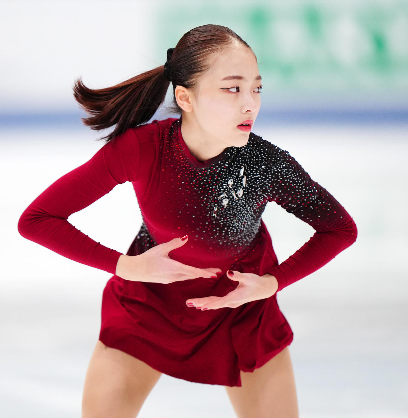 ジュニア女子SPの演技に臨む上薗（撮影・江口和貴）