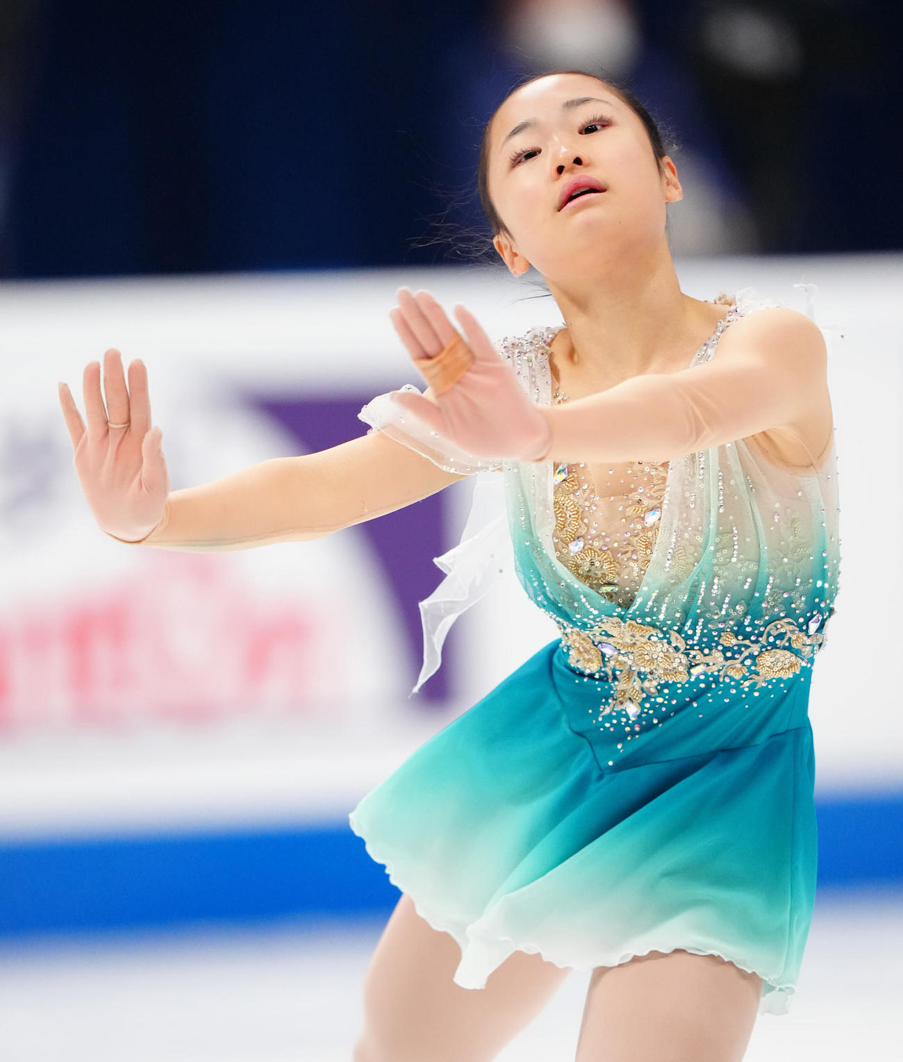 公式練習に臨むジュニア女子の島田（撮影・江口和貴）