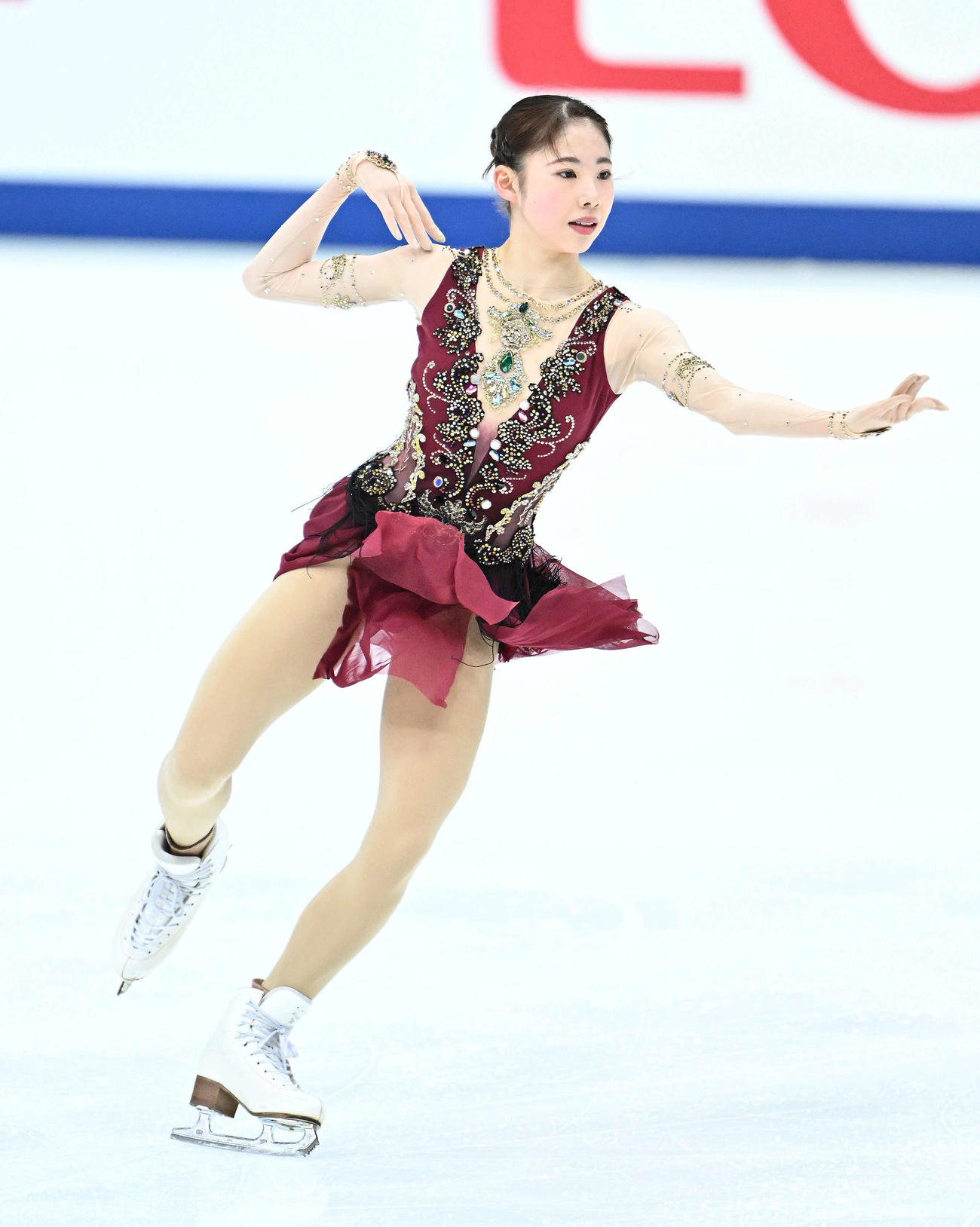 女子SPの公式練習をする住吉（撮影・滝沢徹郎）