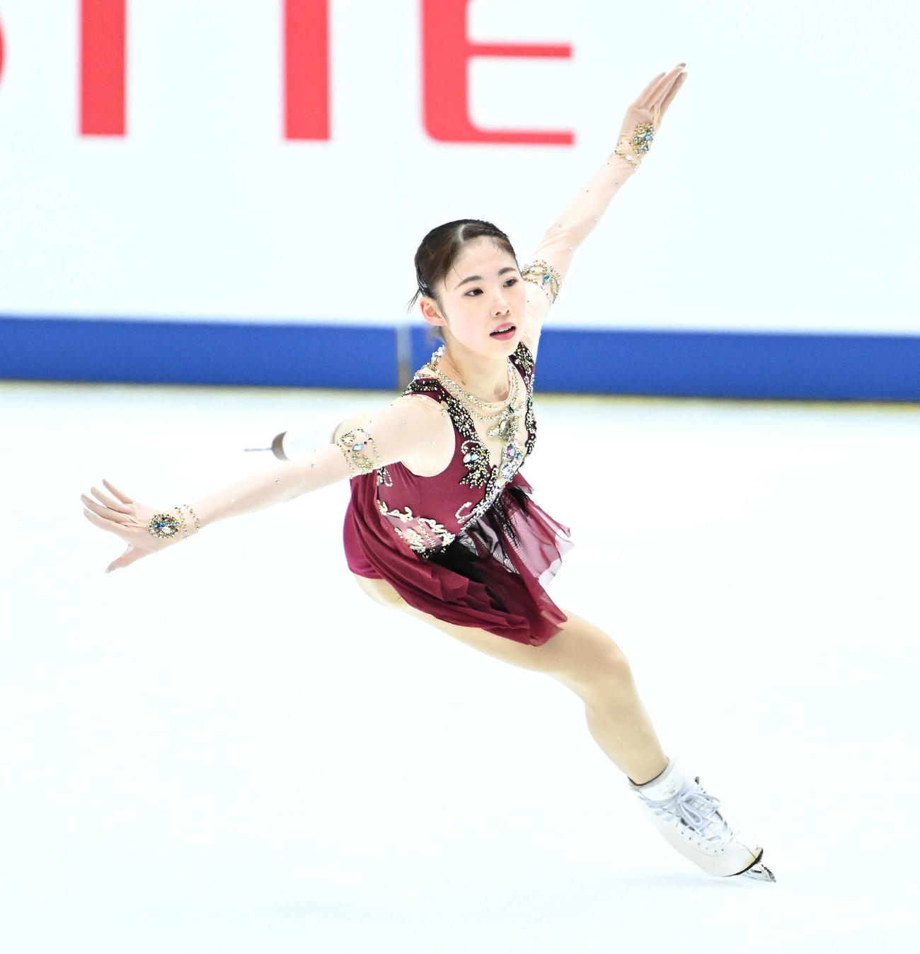 女子SPの公式練習をする住吉（撮影・滝沢徹郎）