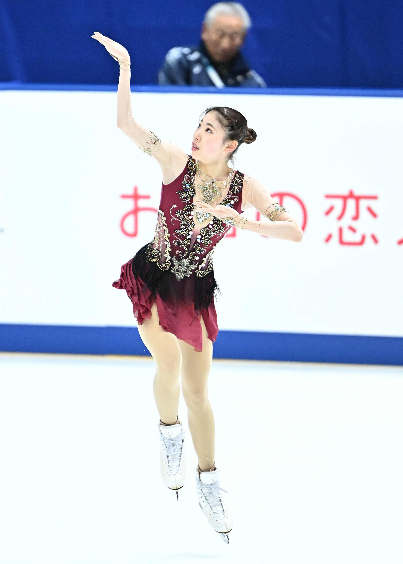 女子SPの公式練習をする住吉（撮影・滝沢徹郎）