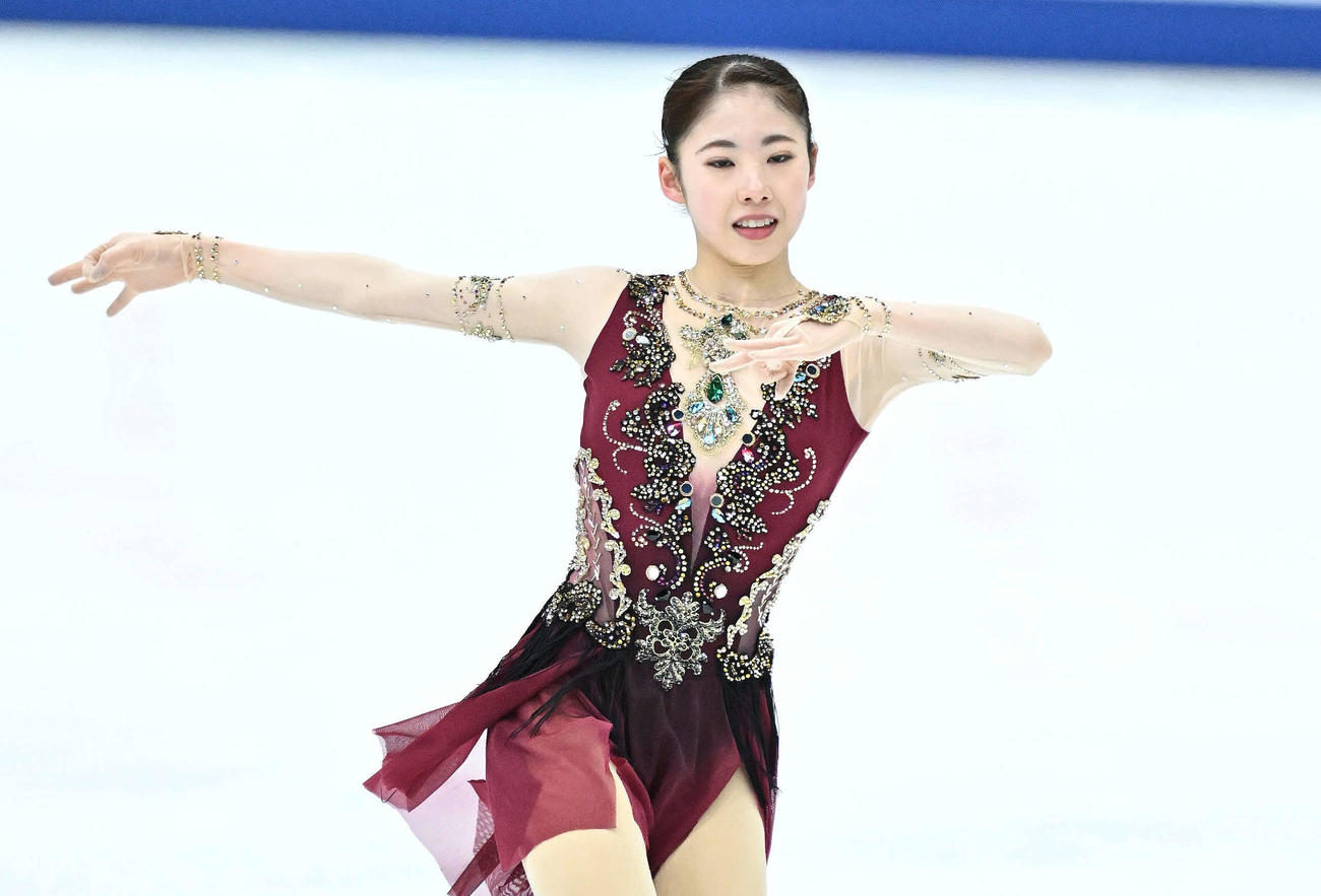 女子SPの公式練習をする住吉（撮影・滝沢徹郎）