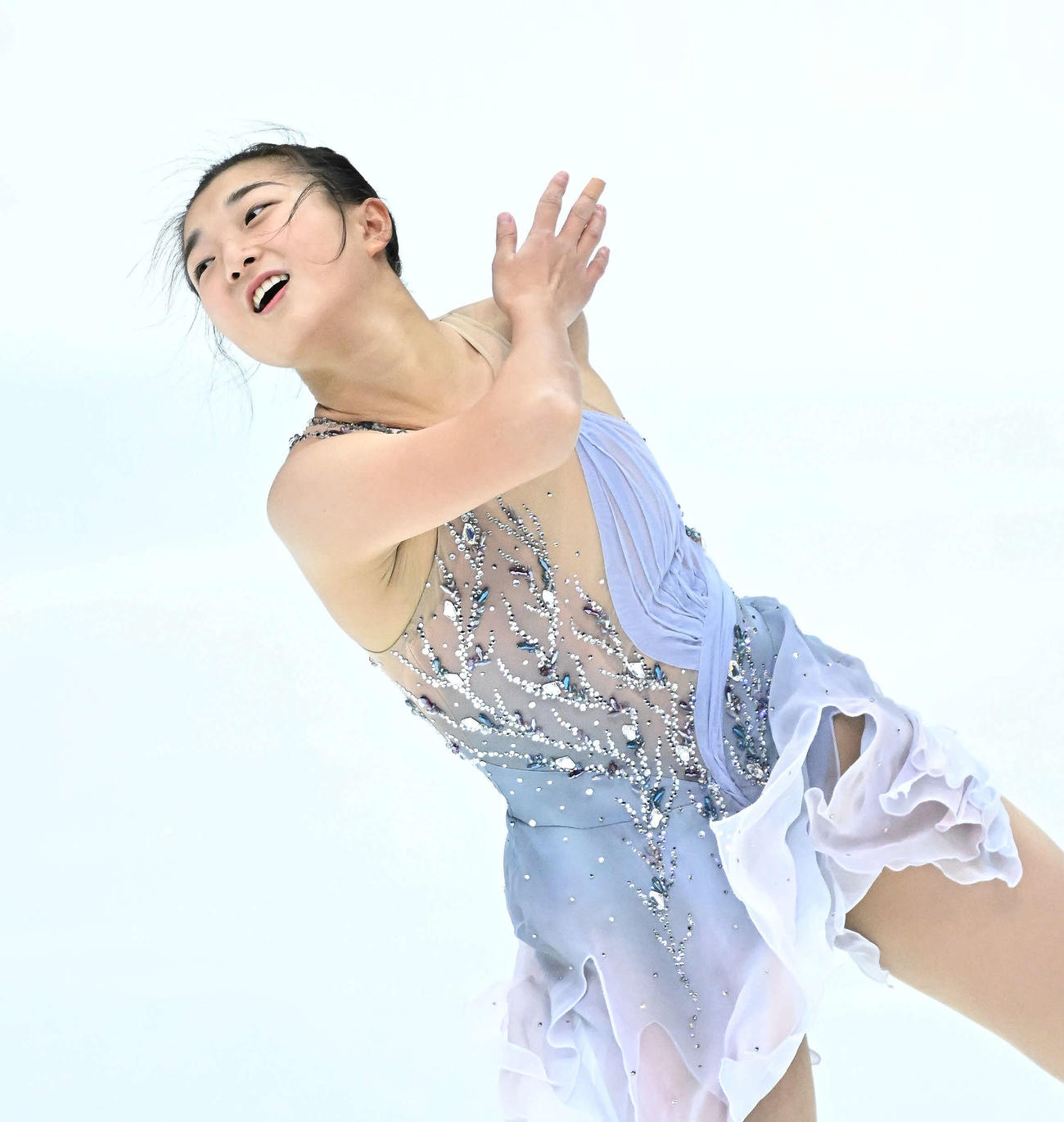女子SPの公式練習をする坂本（撮影・滝沢徹郎）